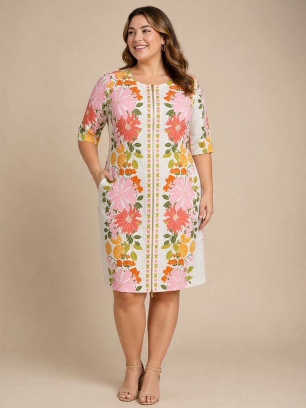 Spartina 449 Emilee Honey Horn Dress Pink Multi Floral XL NEW